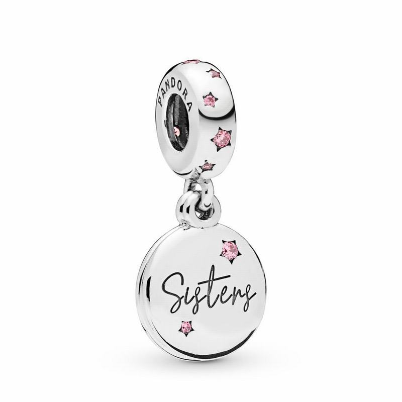 Pandora Forever Sisters Dangle Charm Ireland - Sterling Silver/Pink/Cubic Zirconia - 356927UBH